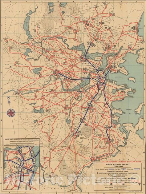 Historic Map Greater Boston Transit Maps Boston Elevated Railway