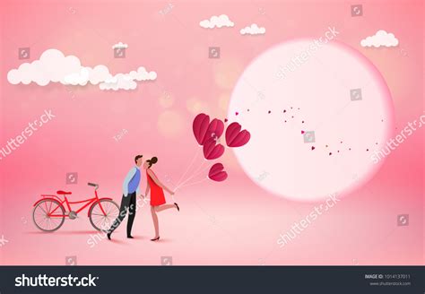 Happy Couple Lover Kissing Heart Moon Stock Vector Royalty Free