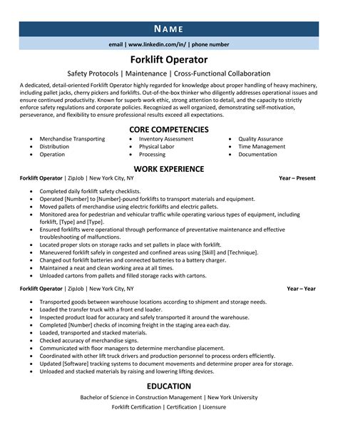 Forklift Operator Resume Templates This Will Automatically Generate