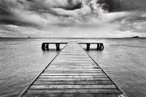 Old Wooden Jetty Pier On The Sea High Quality Architecture Stock