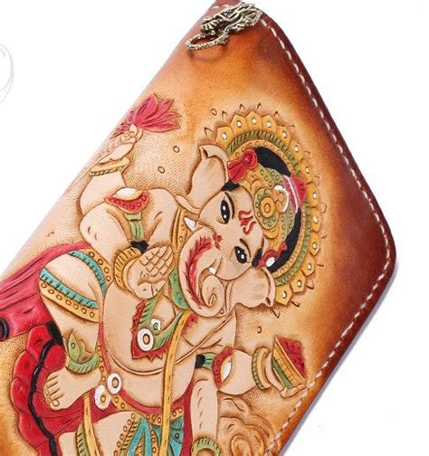 Handmade Leather Ganesha Mens Chain Biker Wallet Cool Leather Wallet W