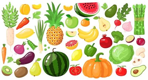 Dibujos Animados De Frutas Y Verduras Comida De Estilo De Vida Vegano