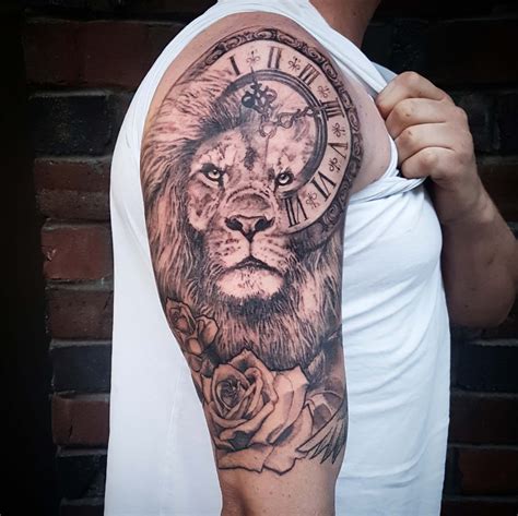 Lion And Clock Tattoo Designs Cool Lion Clock Tattoos Mens