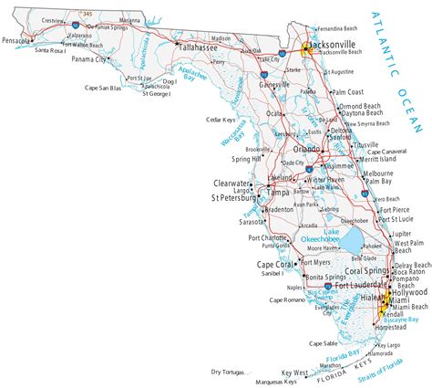 Florida Map â€ Roads And Cities Large Map Vivid Imagery 12 Inch By 18