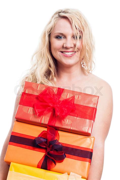 Happy Naked Woman With Ts Stock Image Colourbox