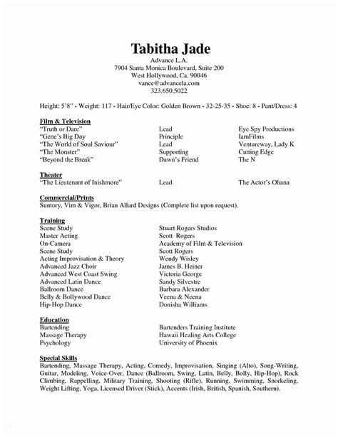 Special Skills For Theatre Resume
