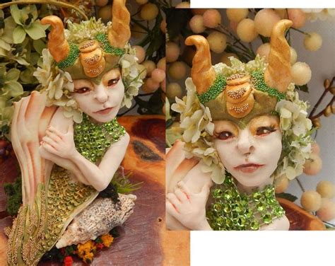 Green Horned Sea Nymph Mermaid In Shell Ooak Fairy Art Doll Etsy