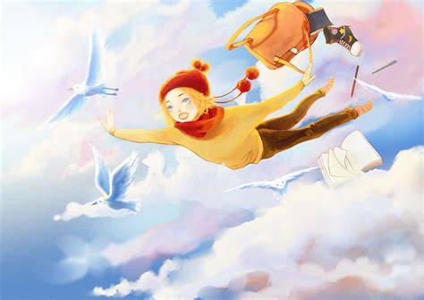 天空飞翔的少女 插画 创作习作 星行行行 原创作品 站酷 zcool
