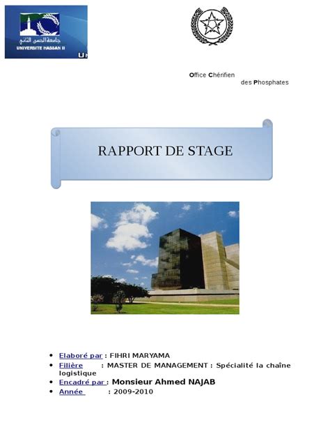 Rapport De Stage Ocp Pdf Économie Business