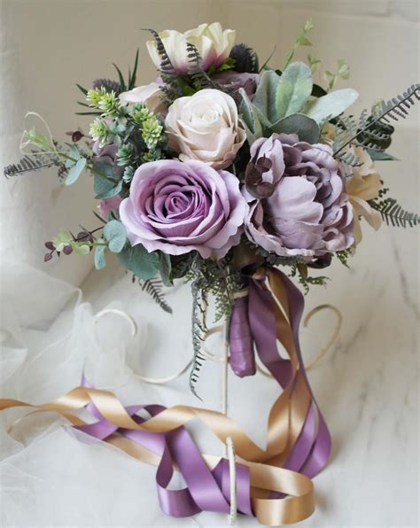 purple silk wedding bouquet desitnation wedding bouquet handmade wedding flowers natural