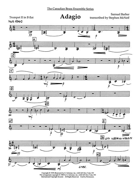 Adagio Adagio For Strings Bb Trumpet Brass Quintet Sheet Music