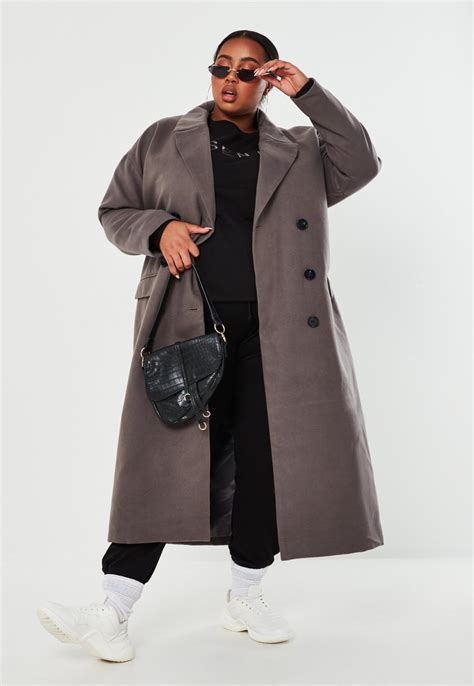 Plus Size Grey Double Breasted Maxi Coat Missguided