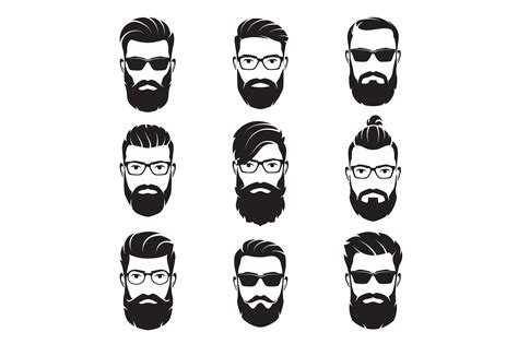 Vector Bearded Men Faces Part 2 Illustrator Graphics Creative Market