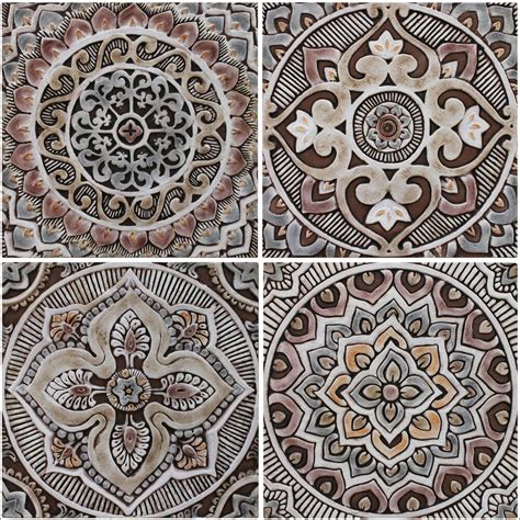 Square Mandala Ceramic Wall Art Tile 2 30cm In Matt Brown