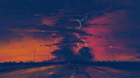Wallpaper Digital Art Sunset Rain Sky Clouds Bisbiswas 1920x1080