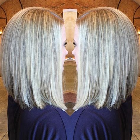 Icy Blonde Balayage Highlights With A Long Inverted Bob Blondeme