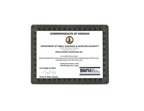 Swam Certificate Bruce Howard Contracting