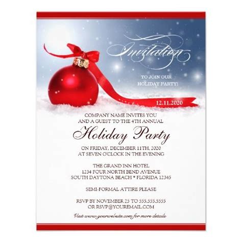 Red Christmas Ornament Corporate Holiday Party Invitation