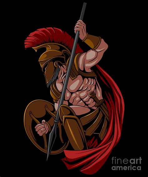 Spartan Warrior With Shield And Spear Digital Art By Mister Tee Pixels