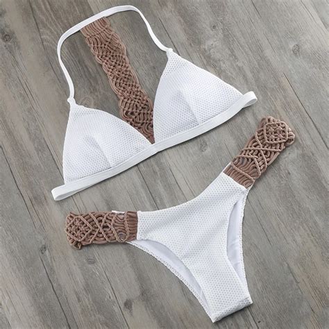 Melphieer Hand Crochet Braid Bikini 2019 Summer New Sexy Swim Wear Female Swimwear Brazilian