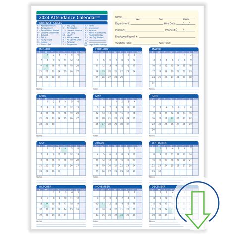 2024 Employee Attendance Calendar Printable Free Free 2024 Calendar