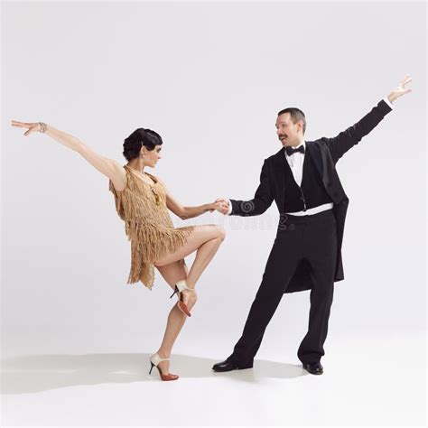 Passion Elegant Couple Of Dancers In Vintage Evening Dress And Suit