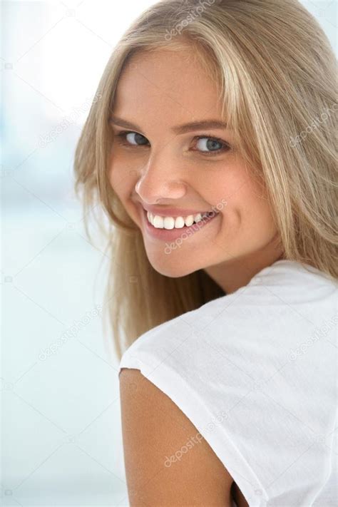 Beauty Woman Portrait Girl With Beautiful Face Smiling Stock Photo By