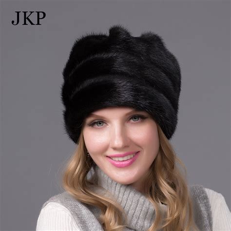 Buy Winter Fur Hats For Women Real Mink Fur Hat With Fur Pom Poms And Diamond