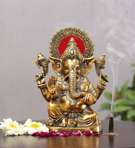 Buy Golden Aluminium Ganesh Statue Religious Idol By Handicrafts