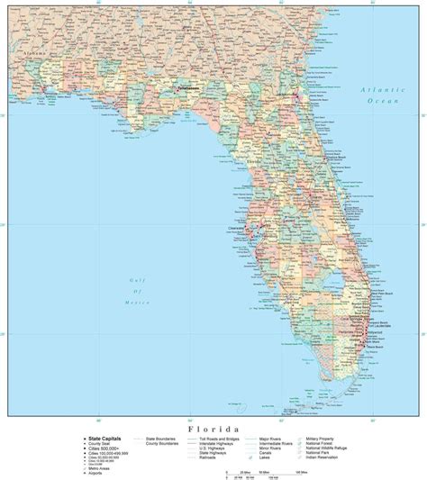 Large Detailed Old Administrative Map Of Florida With All Cities 1921