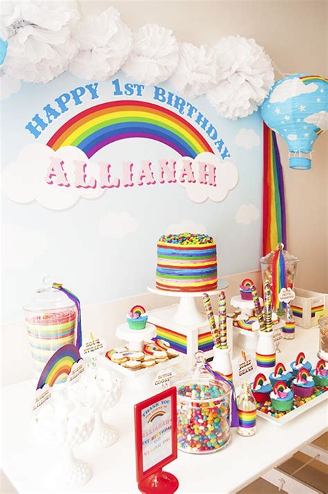 Karas Party Ideas Rainbow Themed 1st Birthday Party With Lots Of Cute