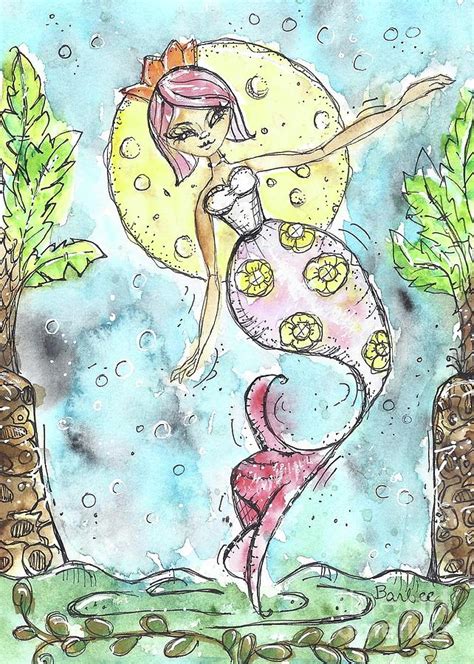 Tina Mermaiden And The Tropical Moon Mixed Media By Barbee Barbara