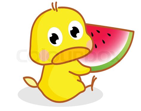 Cute Cartoon Chicks Eating Watermelon Stock Vector Colourbox
