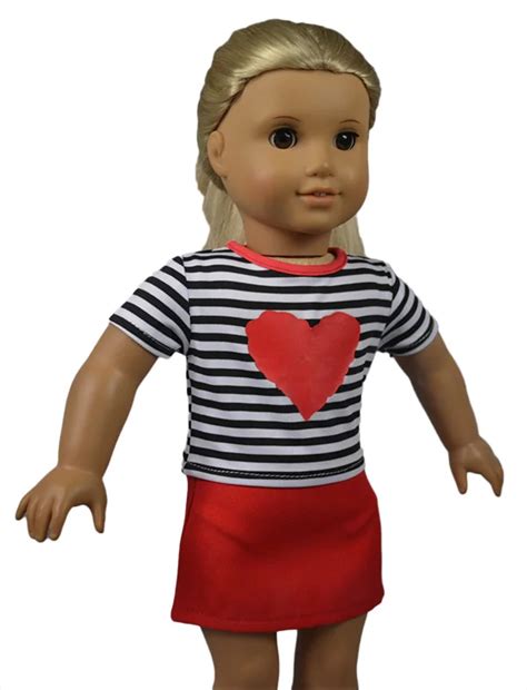Hot 2in 1 Set American Girl Doll Clothes Of Black Striped Shirtred Skirt For 18 American Girl