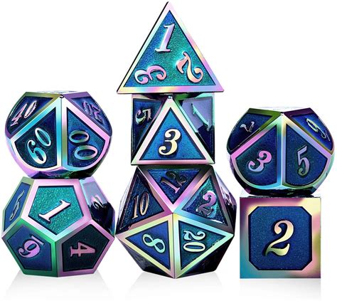 Dandd Dice 7pcs Metal Polyhedarl Rainbow Dnd Dice Set With Metal Box For
