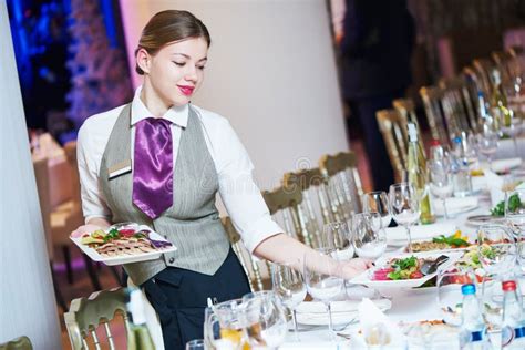 Waitress Serving Banquet Table Stock Photo Image Of Candle Drink