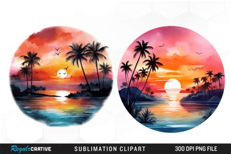 Watercolor Tropical Sunsets Illustration Graphic By Regulrcrative · Creative Fabrica