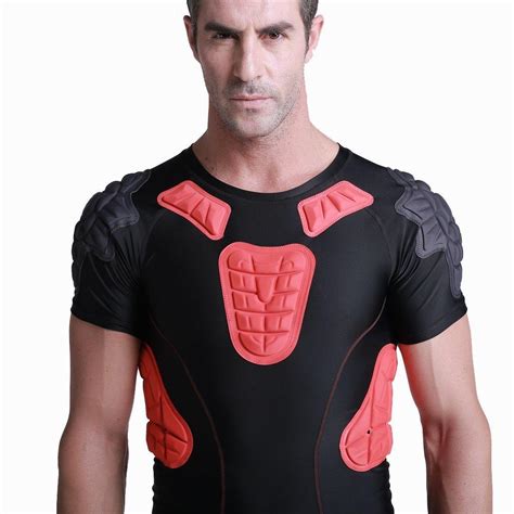 Tuoy Men’s Padded Compression Shirt Protective T Shirt Rib Chest Protector For Football