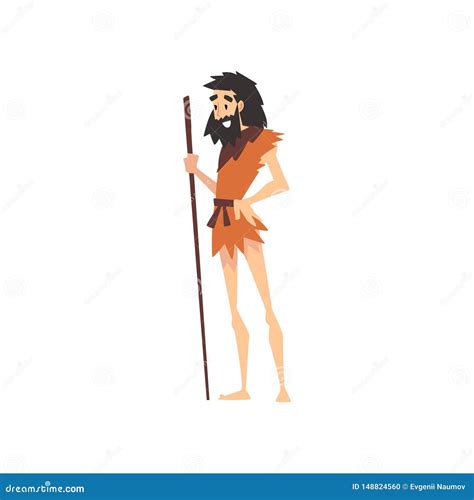 Prehistoric Bearded Man Wearing Animal Pelt Primitive Stone Age