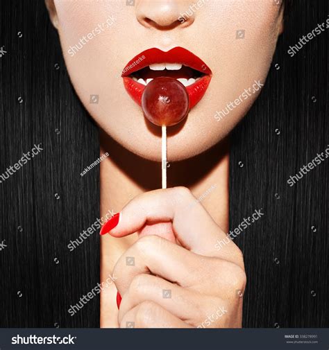 Sexy Woman Red Lips Holding Lollipop Stock Photo 338278991 Shutterstock