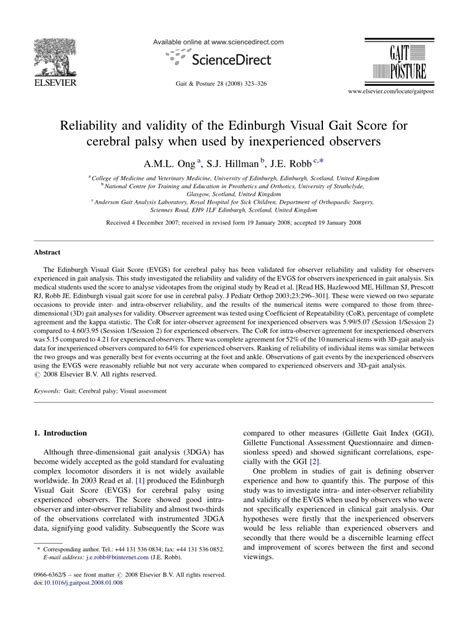 Pdf Reliability And Validity Of The Edinburgh Visual Gait Score For