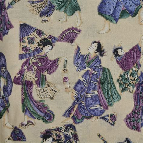 Japanese Geishas Fabric Asian Japanese Print With Samurai