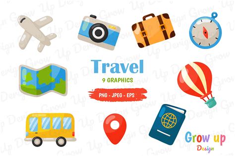 Travel Icons Clipart Set Graphic By Grow Up Design · Creative Fabrica