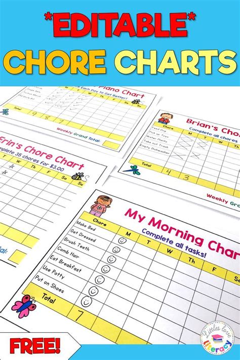 Editable Charts For Kids Free Great For Chores Morning Routine Music