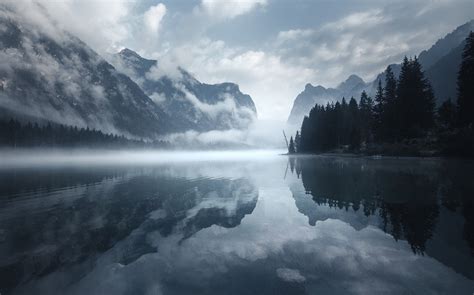 2854441 Nature Water Landscape Morning Mist Lake Mountain Clouds