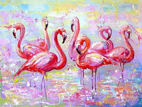 Pink Flamingo Painting Flamingo Wall Art Canvas Artwork Oil Impasto