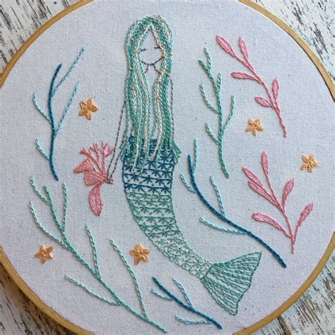 Mermaid garden hand embroidery pattern PDF | Etsy in 2021 | Embroidery ...