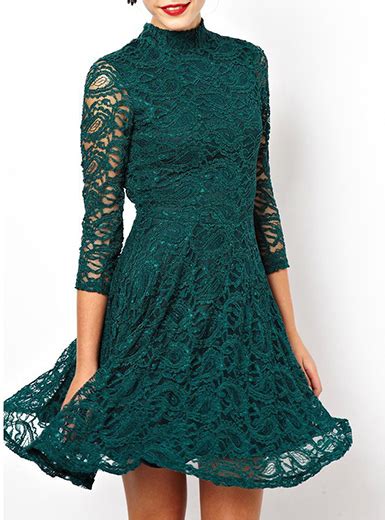 Womens Knee Length Dress Lace Turquoise