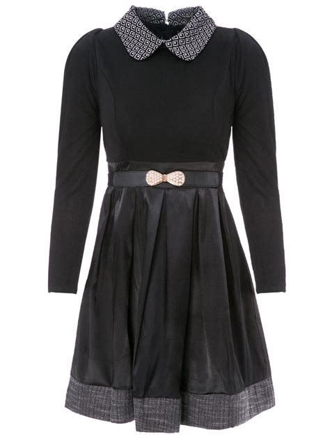 Black M Collared Long Sleeve Dress With Belt