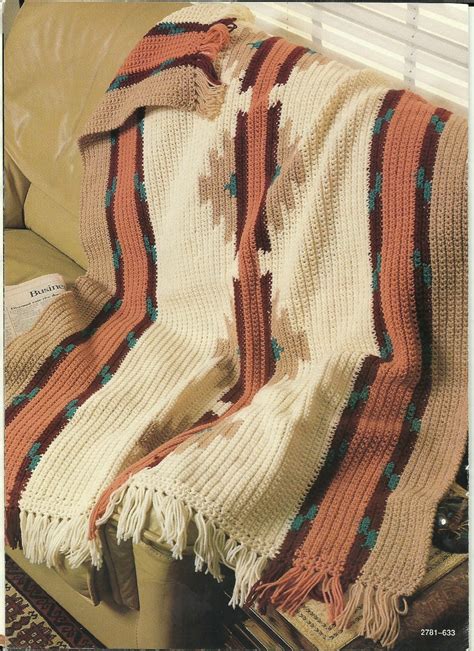 Vintage Crochet Afghan Pattern Navajo Blanket Worked In Worsted